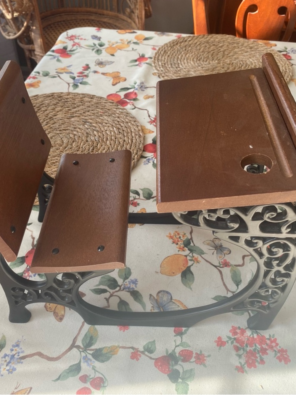 Vintage American Girl Doll School Desk  Brown Wood & Black Cast Iron.